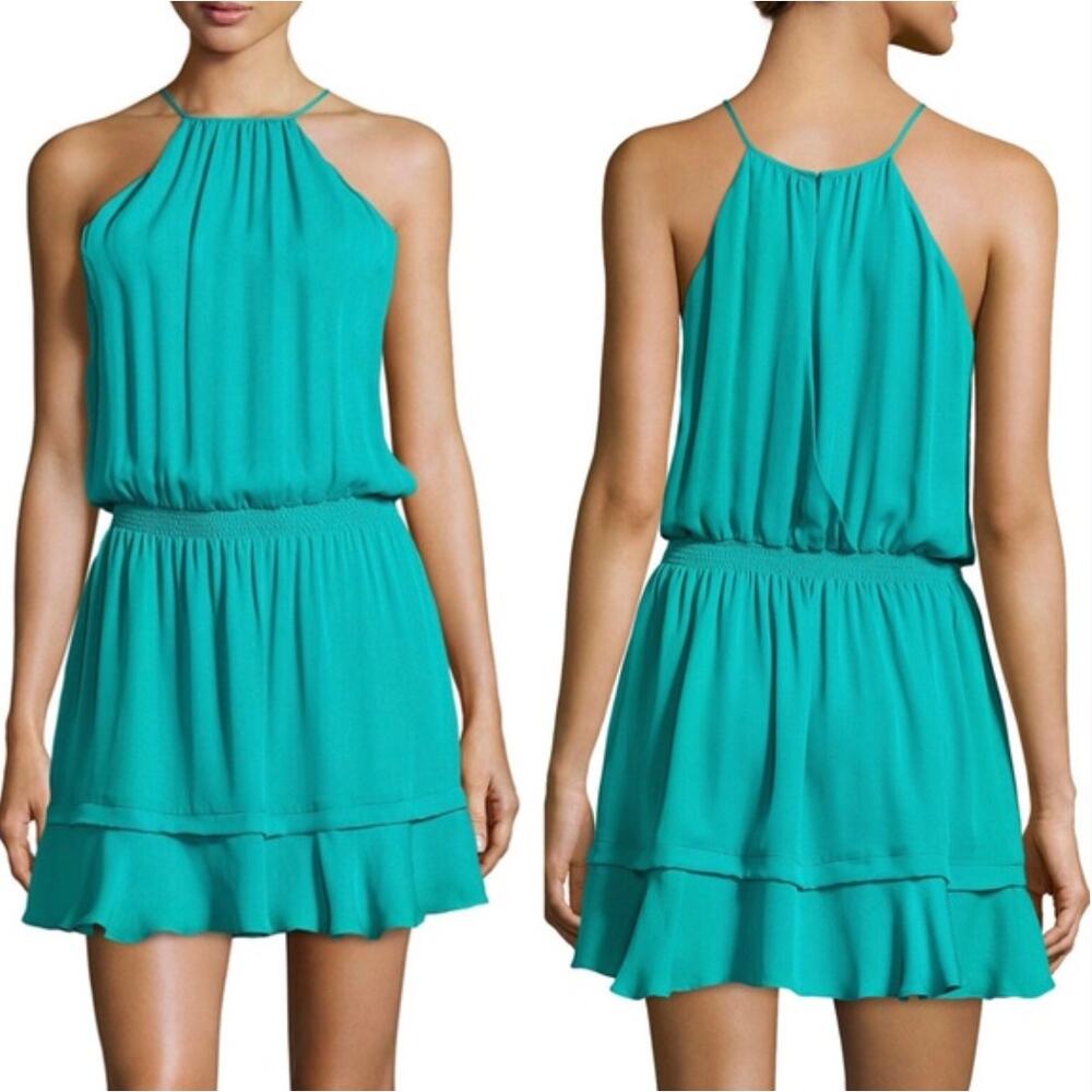 Parker Women's Nathan 100% Silk Halter Dress Laguna Blue Teal Size Small Wedding